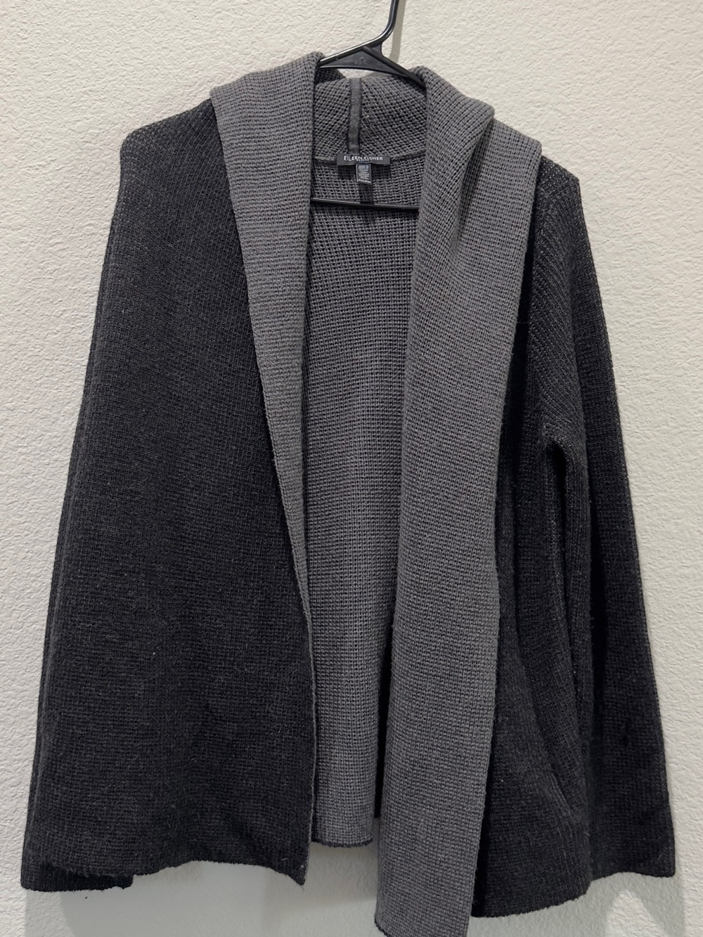 Eileen Fisher Wool Two-Tone Gray Hooded Open Cardigan